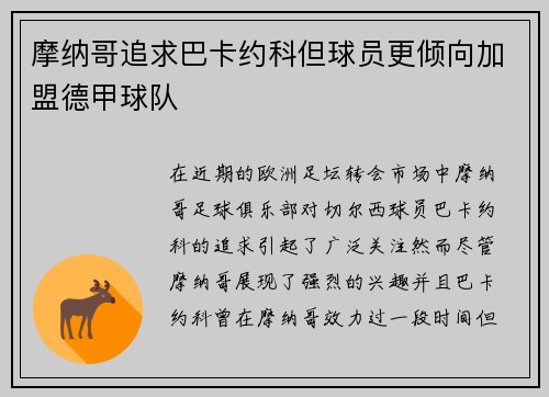 摩纳哥追求巴卡约科但球员更倾向加盟德甲球队
