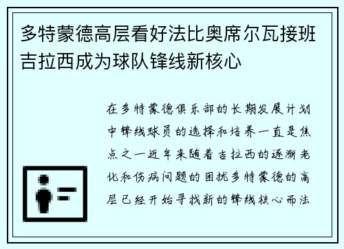 多特蒙德高层看好法比奥席尔瓦接班吉拉西成为球队锋线新核心